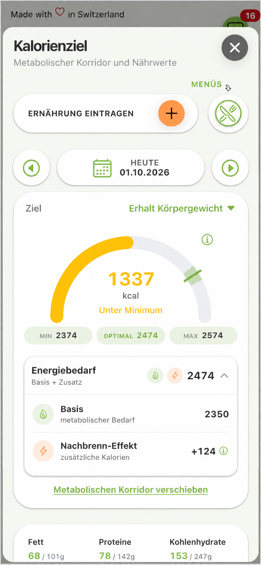 Kalorienziel mit 1337 kcal